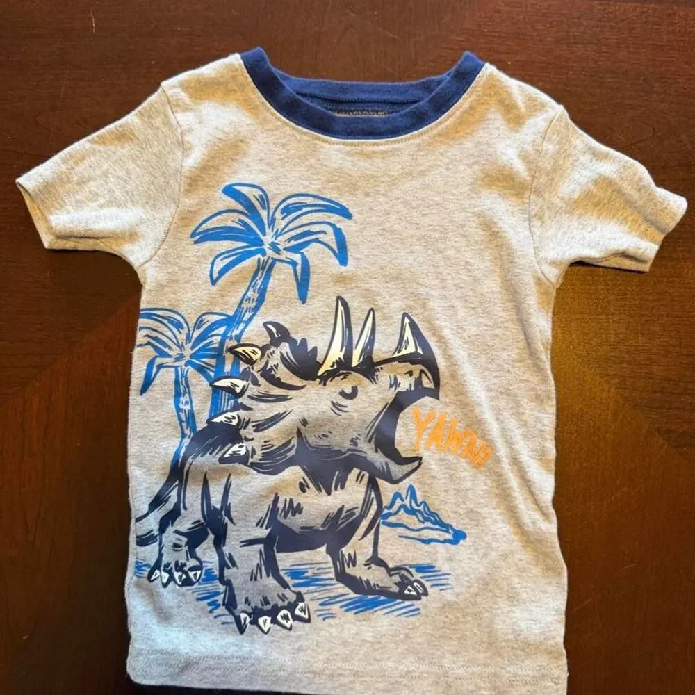 Carter's Gray Blue Orange Dinosaur Triceratops Yahn Nap Sleep Tshirt 3T